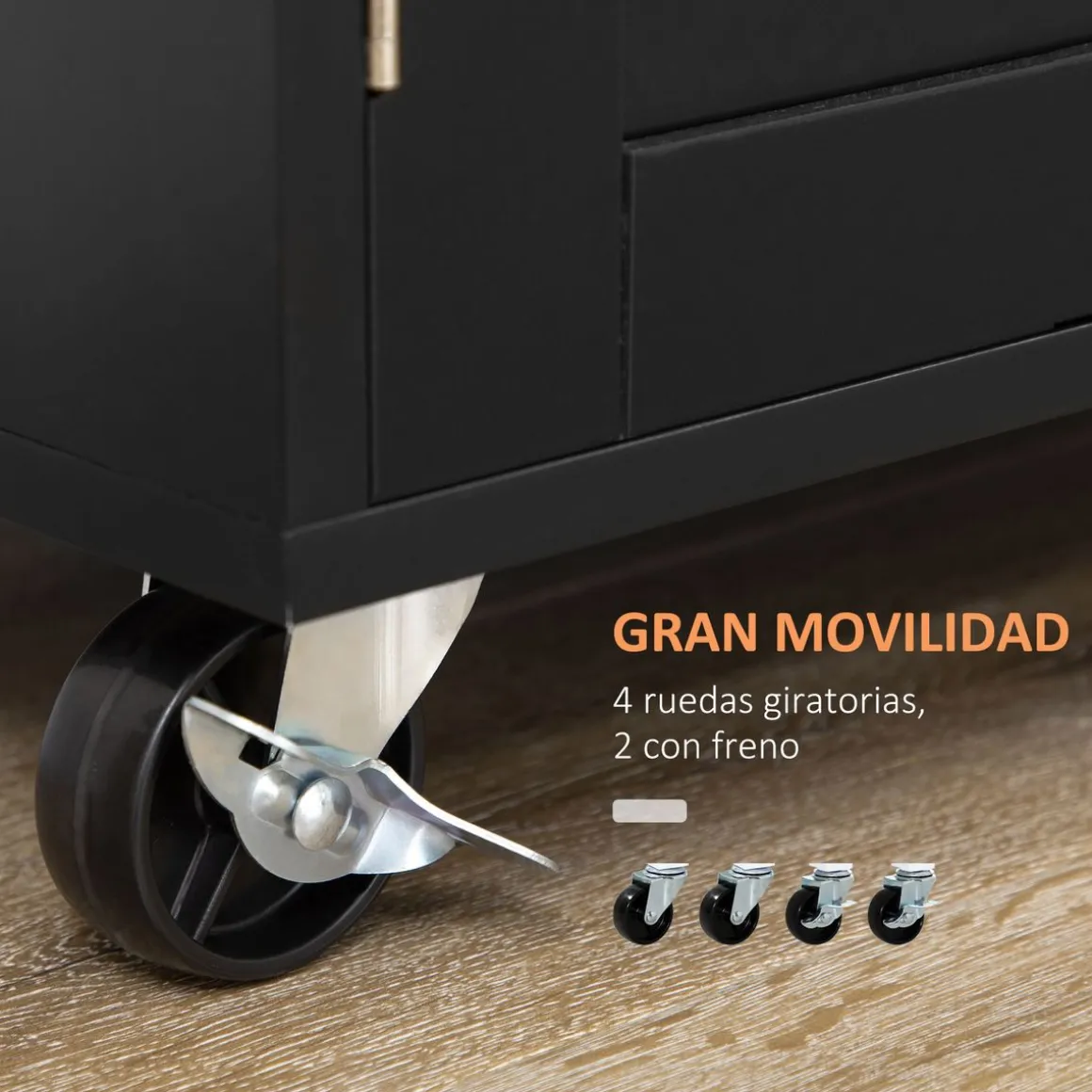 Carrito auxiliar Tea Homcom con ruedas negro 89x109x40 cm