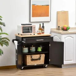 Carrito auxiliar Tea Homcom con ruedas negro 89x109x40 cm