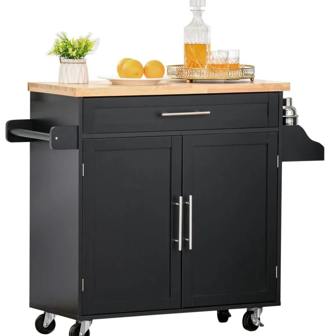 Carrito auxiliar Tea Homcom con ruedas negro 89x109x40 cm