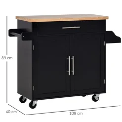 Carrito auxiliar Tea Homcom con ruedas negro 89x109x40 cm