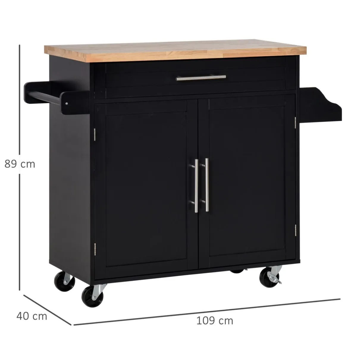 Carrito auxiliar Tea Homcom con ruedas negro 89x109x40 cm