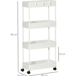 Carrito auxiliar Temba Homcom 4 cestas y ruedas blanco 90x40x19 cm