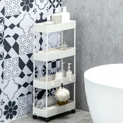 Carrito auxiliar Temba Homcom 4 cestas y ruedas blanco 90x40x19 cm