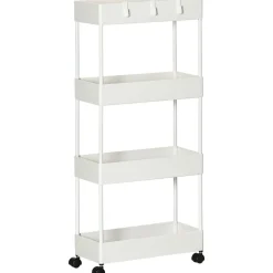 Carrito auxiliar Temba Homcom 4 cestas y ruedas blanco 90x40x19 cm
