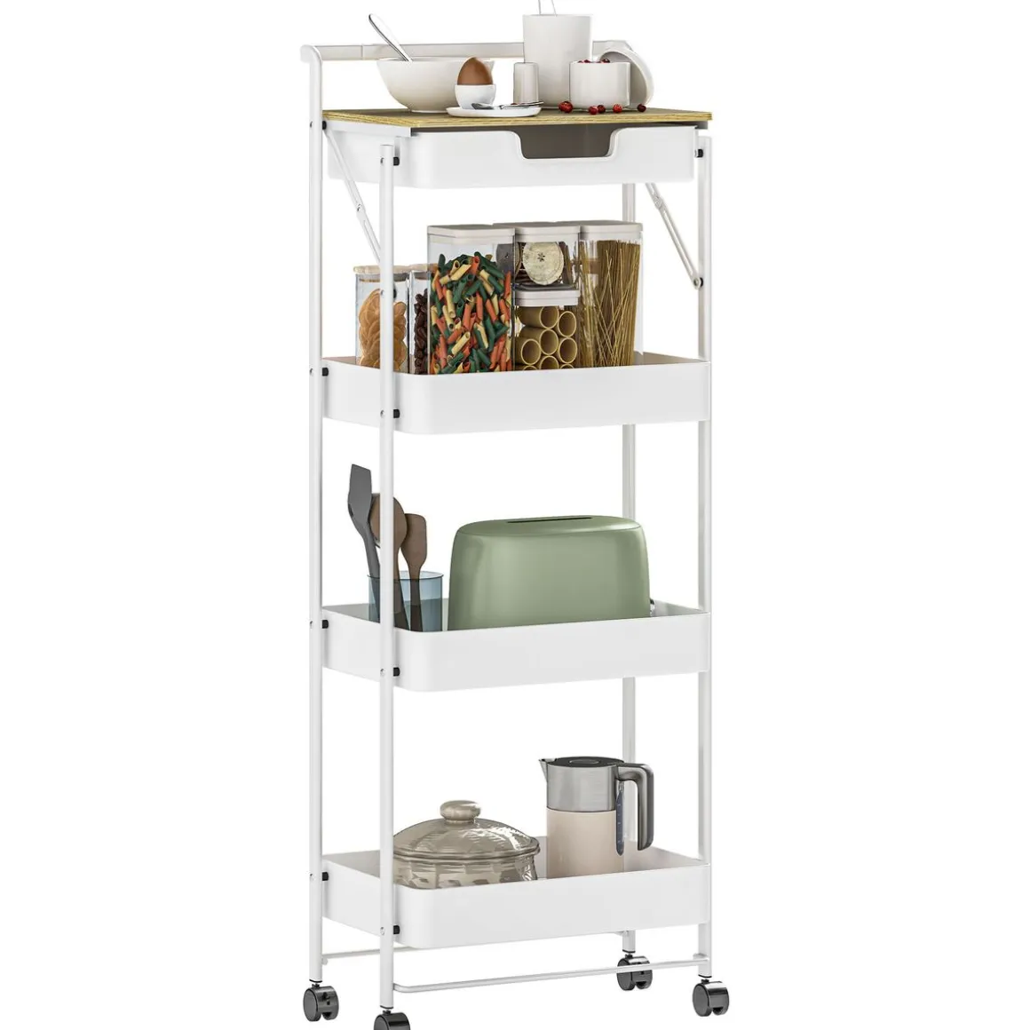 Carrito auxiliar Thila Homcom 3 estantes con cajón 117,5x45x29,5 cm