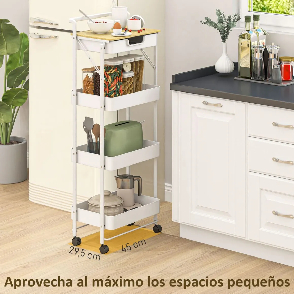 Carrito auxiliar Thila Homcom 3 estantes con cajón 117,5x45x29,5 cm