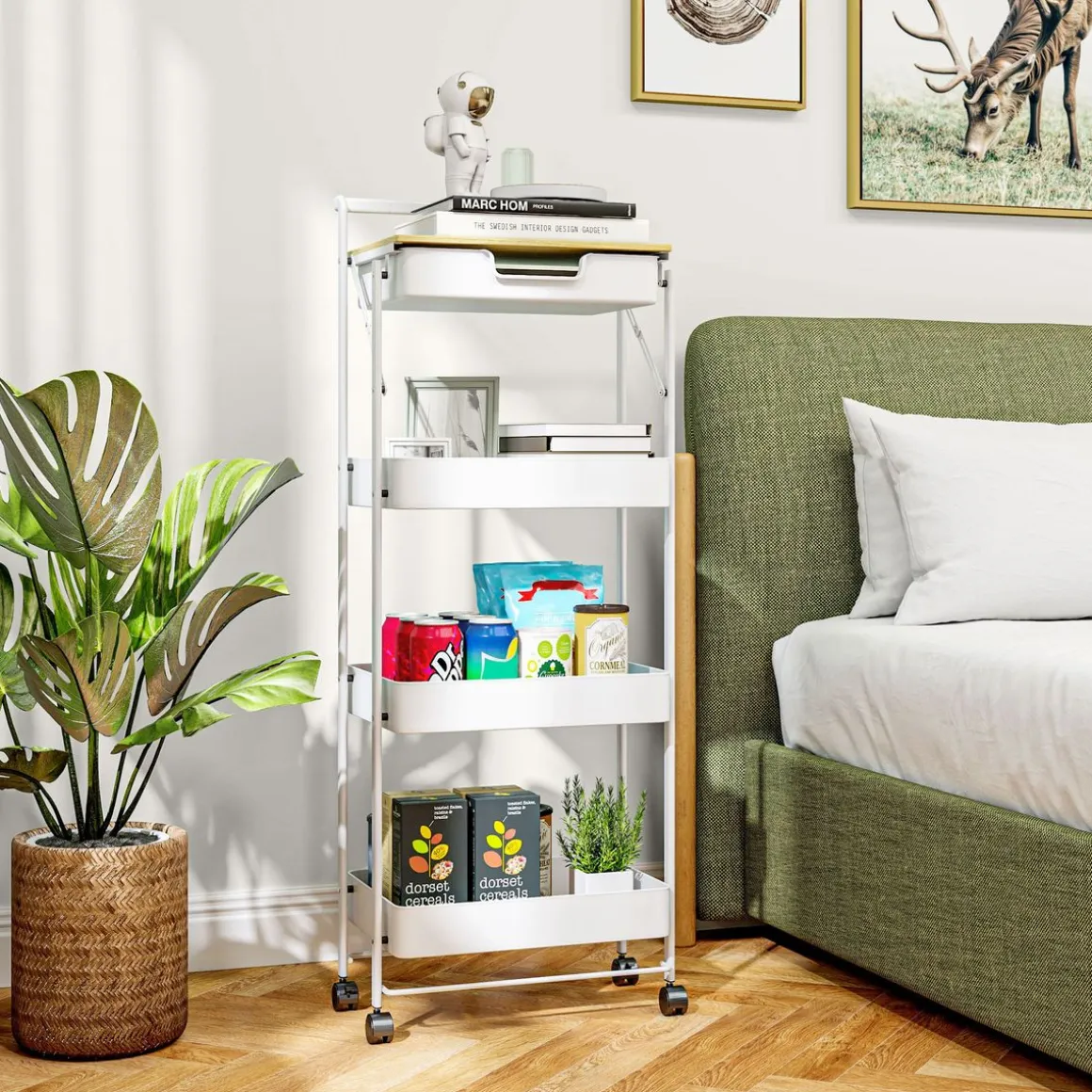 Carrito auxiliar Thila Homcom 3 estantes con cajón 117,5x45x29,5 cm