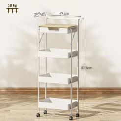 Carrito auxiliar Thila Homcom 3 estantes con cajón 117,5x45x29,5 cm