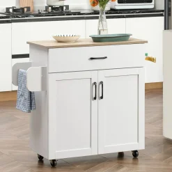 Carrito auxiliar Turia Homcom armario doble + cajón + barra lateral blanco 85x36x105 cm
