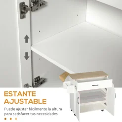 Carrito auxiliar Turia Homcom armario doble + cajón + barra lateral blanco 85x36x105 cm