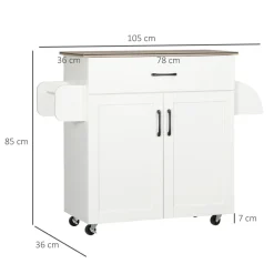 Carrito auxiliar Turia Homcom armario doble + cajón + barra lateral blanco 85x36x105 cm