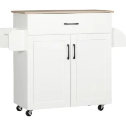 Carrito auxiliar Turia Homcom armario doble + cajón + barra lateral blanco 85x36x105 cm