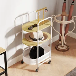 Carrito auxiliar Vainilla Homcom 1 cesta + 2 estantes blanco/natural 82,5x49,5x32,5 cm