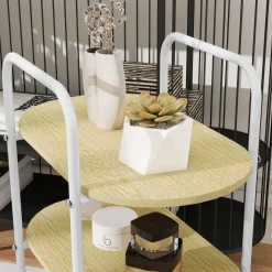 Carrito auxiliar Vainilla Homcom 1 cesta + 2 estantes blanco/natural 82,5x49,5x32,5 cm