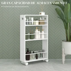 Carrito auxiliar Velez Homcom 3 estantes blanco 80x45x15 cm
