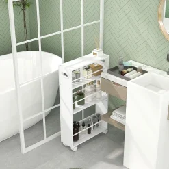 Carrito auxiliar Velez Homcom 3 estantes blanco 80x45x15 cm