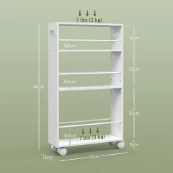 Carrito auxiliar Velez Homcom 3 estantes blanco 80x45x15 cm
