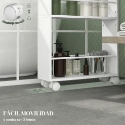 Carrito auxiliar Velez Homcom 3 estantes blanco 80x45x15 cm
