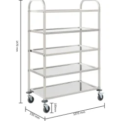 Carrito auxiliar Wine 5 niveles con ruedas acero inoxidable 147x107x55 cm