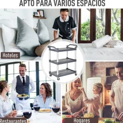 Carrito con ruedas Homcom 3 niveles gris 93x88x44 cm