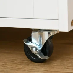 Carrito de cocina auxiliar Homcom 1 cajón+3 compartimentos+botellero blanco/natural 87x67x37 cm