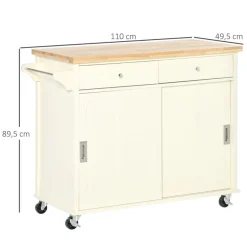 Carrito de cocina auxiliar Homcom con ruedas crema/natural 89,5x110x49,5 cm