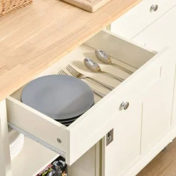 Carrito de cocina auxiliar Homcom con ruedas crema/natural 89,5x110x49,5 cm
