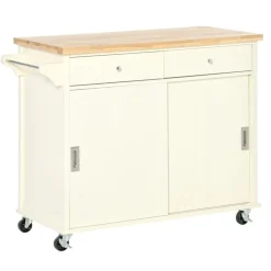 Carrito de cocina auxiliar Homcom con ruedas crema/natural 89,5x110x49,5 cm