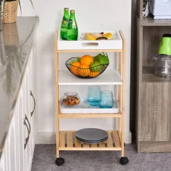 Carrito de cocina Homcom 4 niveles con ruedas natural/blanco 76x40x30 cm