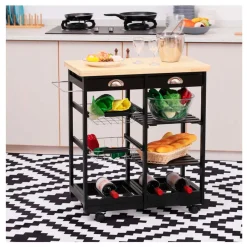 Carrito de cocina Homcom multiusos con estantes y cajones negro 76x74x37 cm