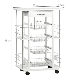 Carrito de cocina Pattay Homcom 4 niveles + cajón blanco 83x57x37 cm