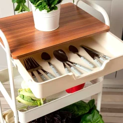 Carrito multiusos Garbo Quid 3 niveles con ruedas blanco/natural 75x46,5x30,5 cm