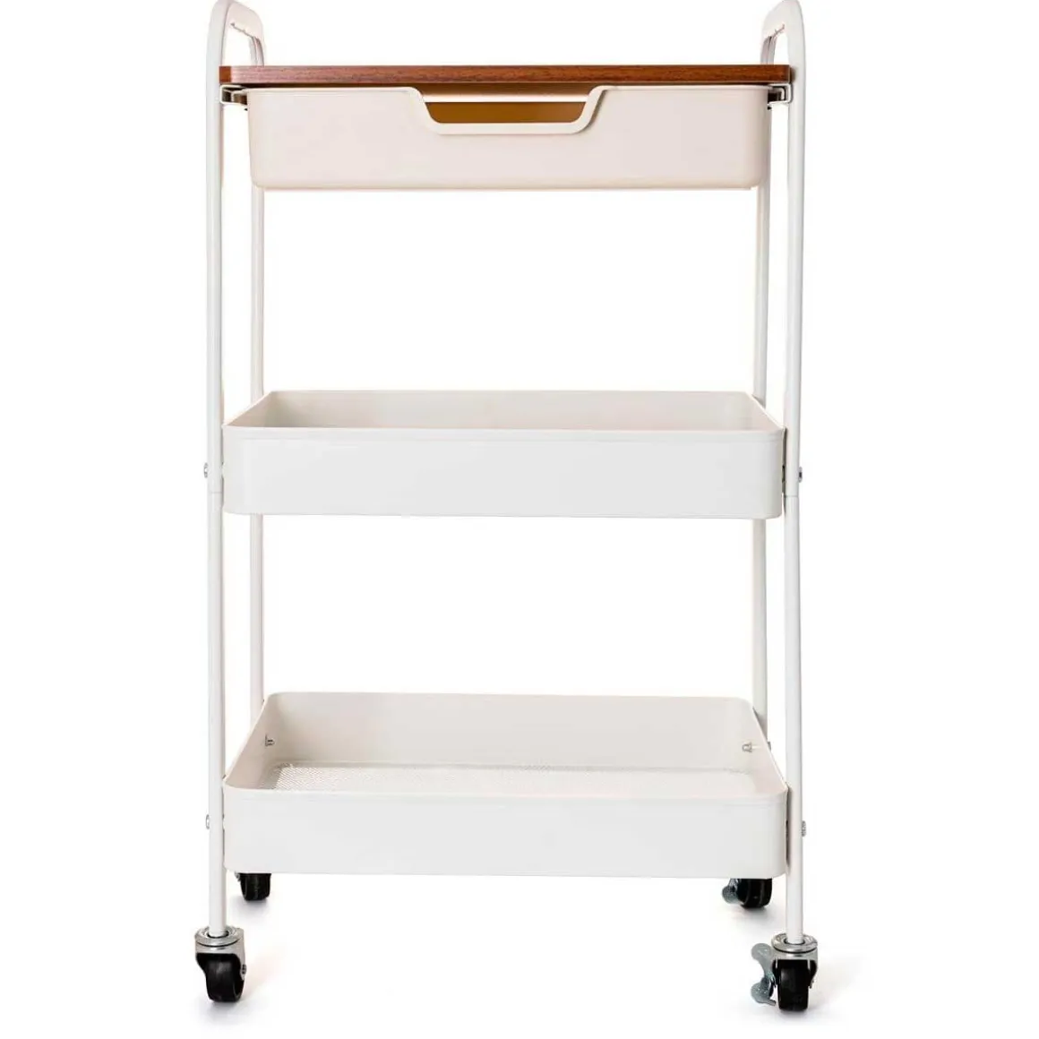 Carrito multiusos Garbo Quid 3 niveles con ruedas blanco/natural 75x46,5x30,5 cm