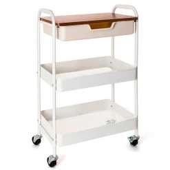 Carrito multiusos Garbo Quid 3 niveles con ruedas blanco/natural 75x46,5x30,5 cm