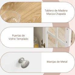 Carrito multiusos Homcom 2 cajones + 3 puertas blanco/natural 90x124,5x39,5 cm