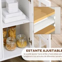 Carrito multiusos Homcom 2 cajones + 3 puertas blanco/natural 90x124,5x39,5 cm