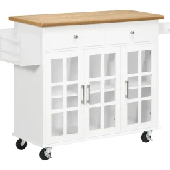 Carrito multiusos Homcom 2 cajones + 3 puertas blanco/natural 90x124,5x39,5 cm