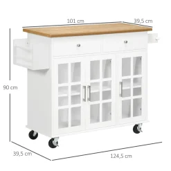 Carrito multiusos Homcom 2 cajones + 3 puertas blanco/natural 90x124,5x39,5 cm