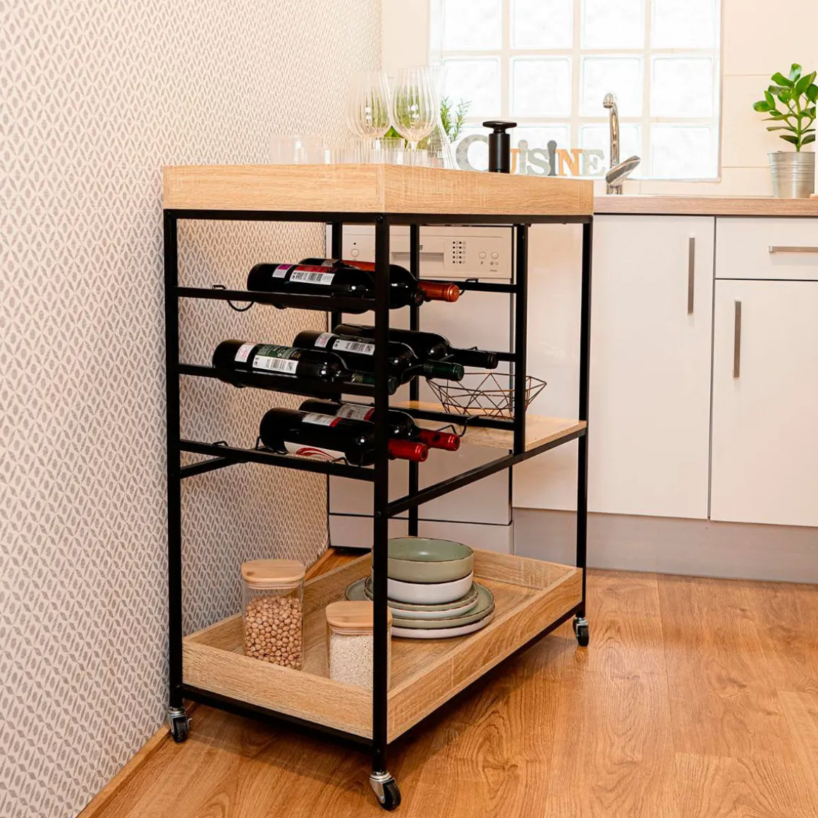 Carrito multiusos MOA Vinthera con ruedas madera 92x75x40 cm