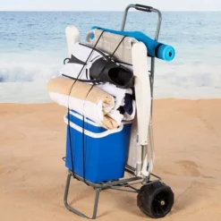 Carrito multiusos plegable con ruedas + cuerda de sujeción gris 100x55x40 cm