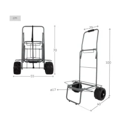 Carrito multiusos plegable con ruedas + cuerda de sujeción gris 100x55x40 cm