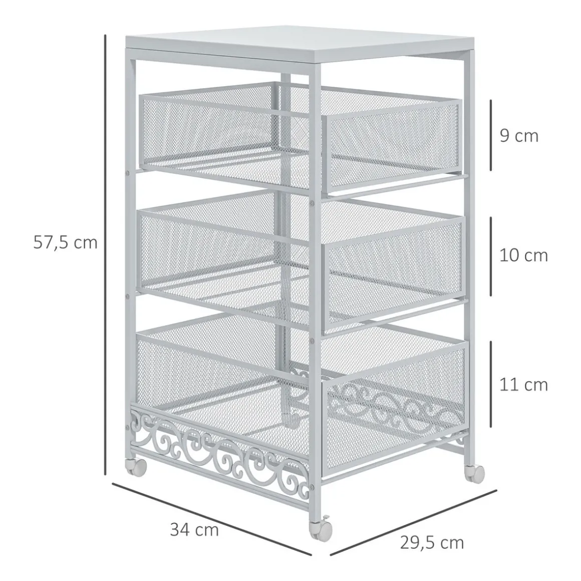 Carrito multiusos Vic Homcom 3 niveles con ruedas blanco 57,5x34x29,5 cm