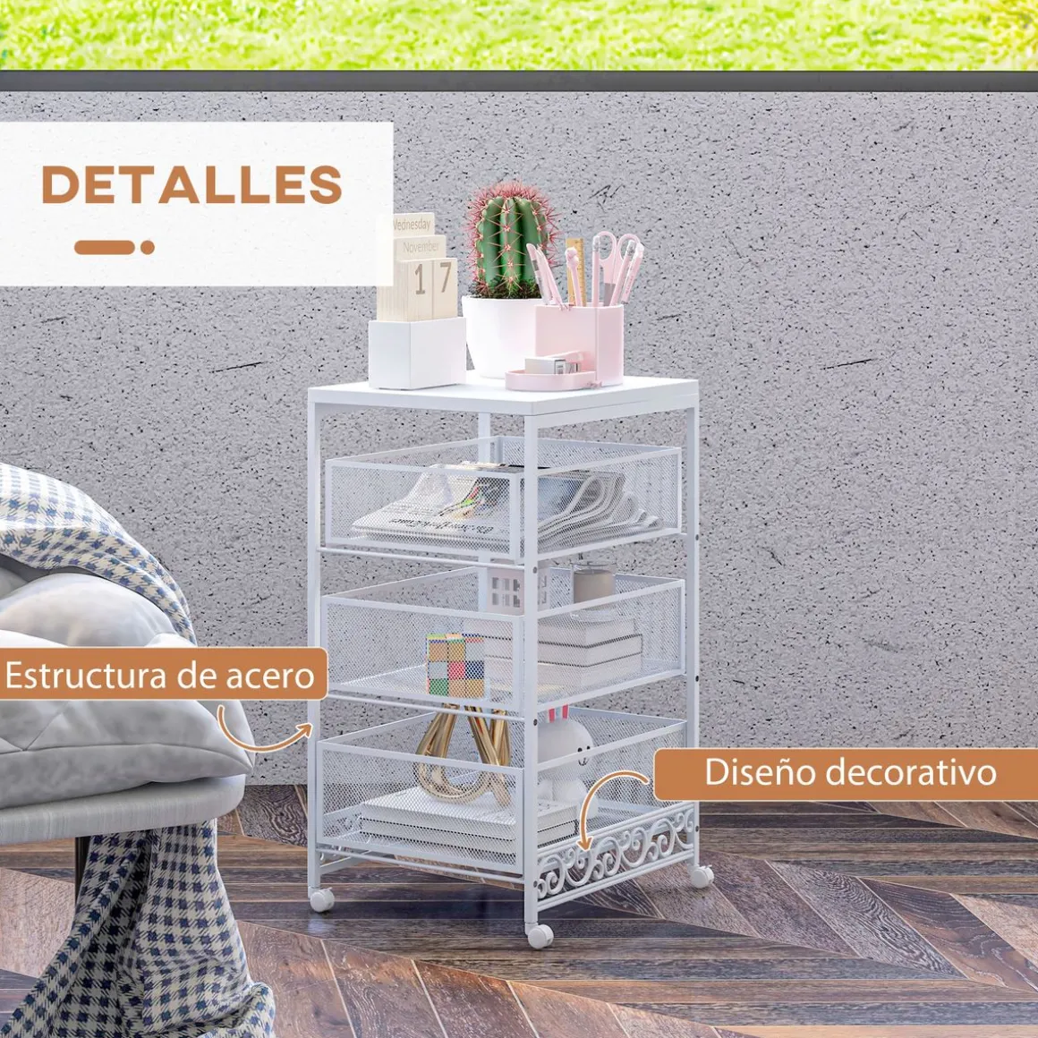 Carrito multiusos Vic Homcom 3 niveles con ruedas blanco 57,5x34x29,5 cm