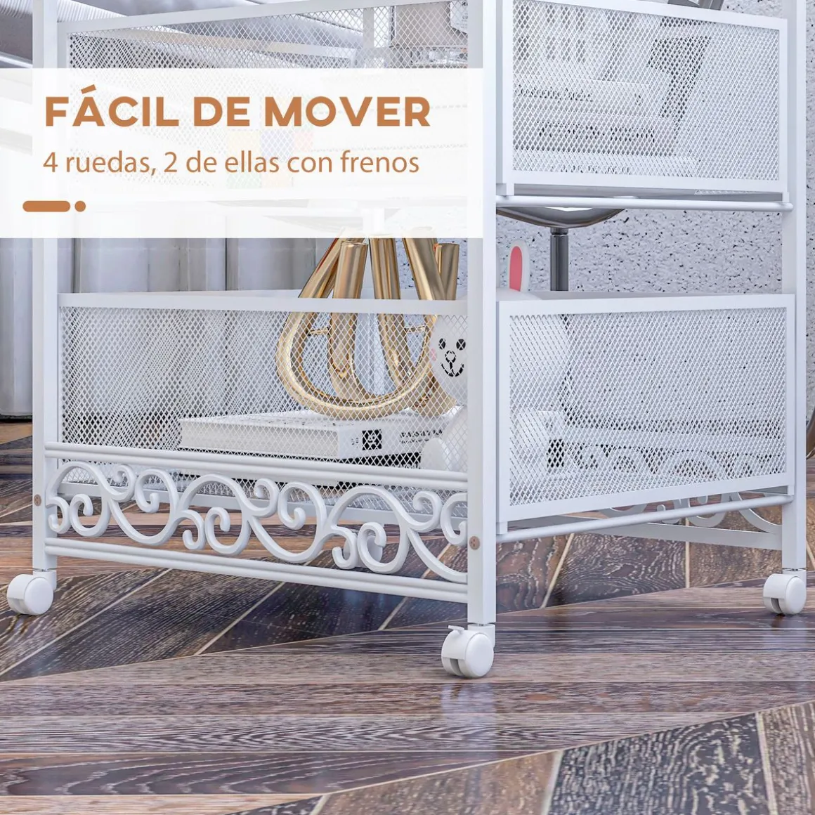 Carrito multiusos Vic Homcom 3 niveles con ruedas blanco 57,5x34x29,5 cm