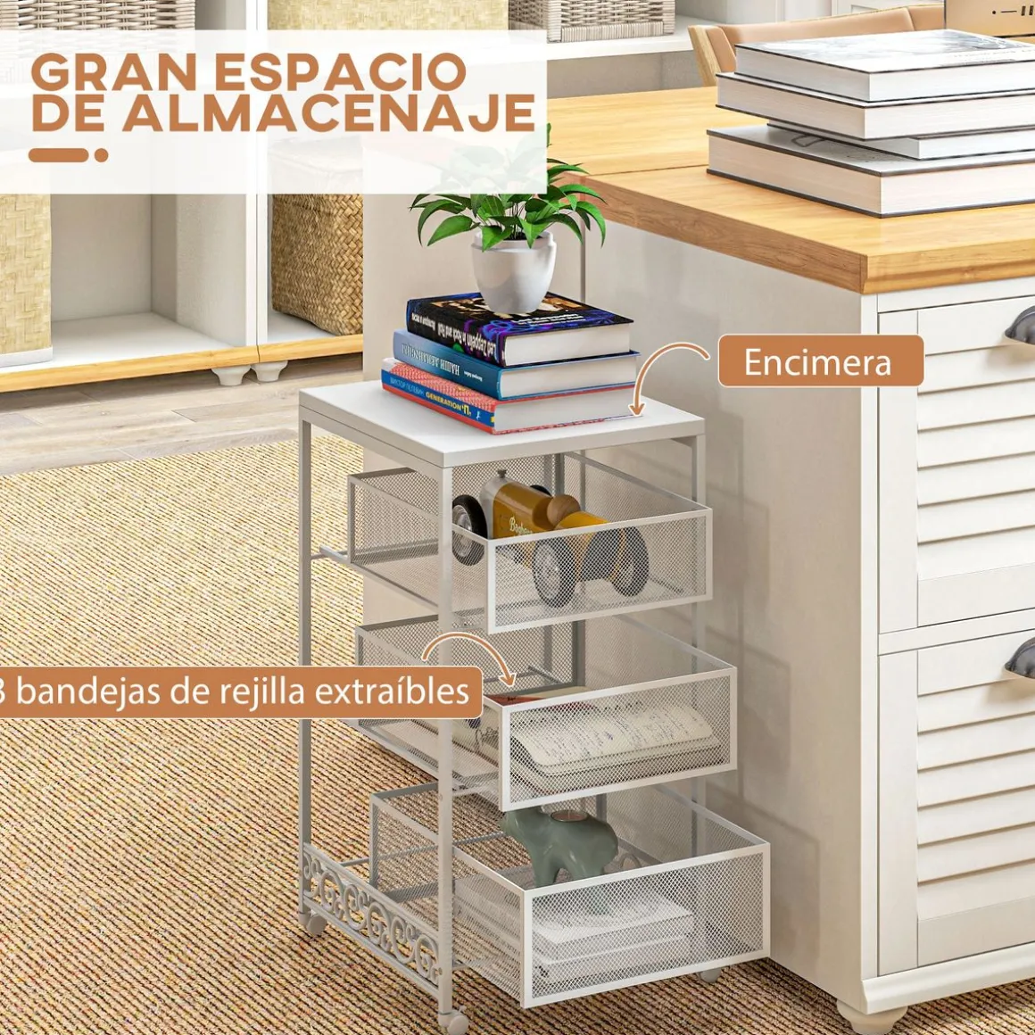 Carrito multiusos Vic Homcom 3 niveles con ruedas blanco 57,5x34x29,5 cm