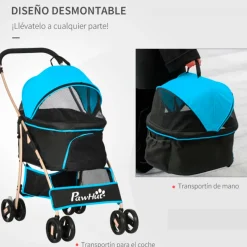 Carrito para mascotas PawHut 3 en 1 con cesta plegable 98x49,5x82 cm