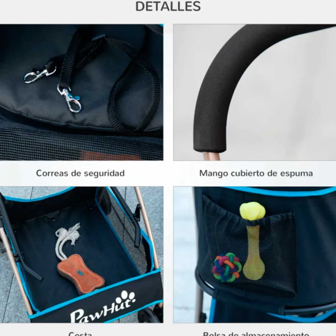 Carrito para mascotas PawHut 3 en 1 con cesta plegable 98x49,5x82 cm