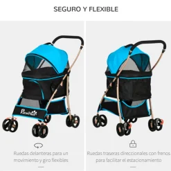 Carrito para mascotas PawHut 3 en 1 con cesta plegable 98x49,5x82 cm