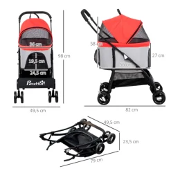 Carrito para mascotas PawHut 3 en 1 con cesta plegable 98x49,5x82 cm