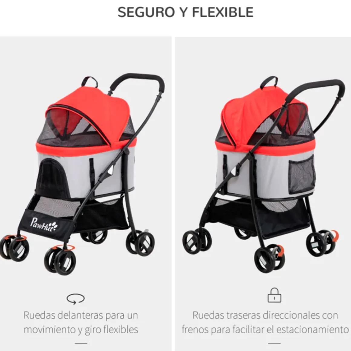 Carrito para mascotas PawHut 3 en 1 con cesta plegable 98x49,5x82 cm